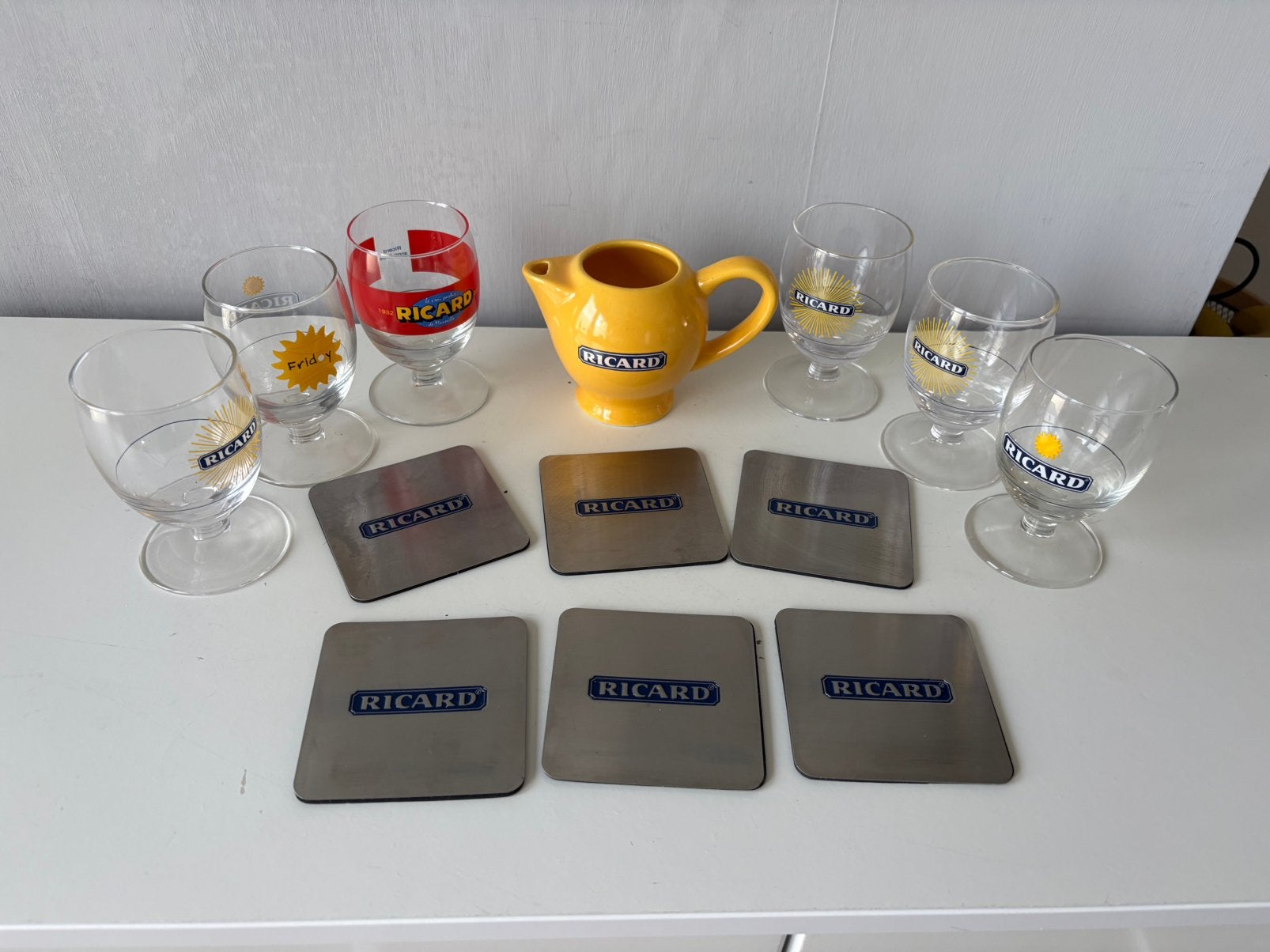 6 RICARD-glazen, karaf en 6 onderzetters, Verzamelen, Ophalen of Verzenden, Zo goed als nieuw