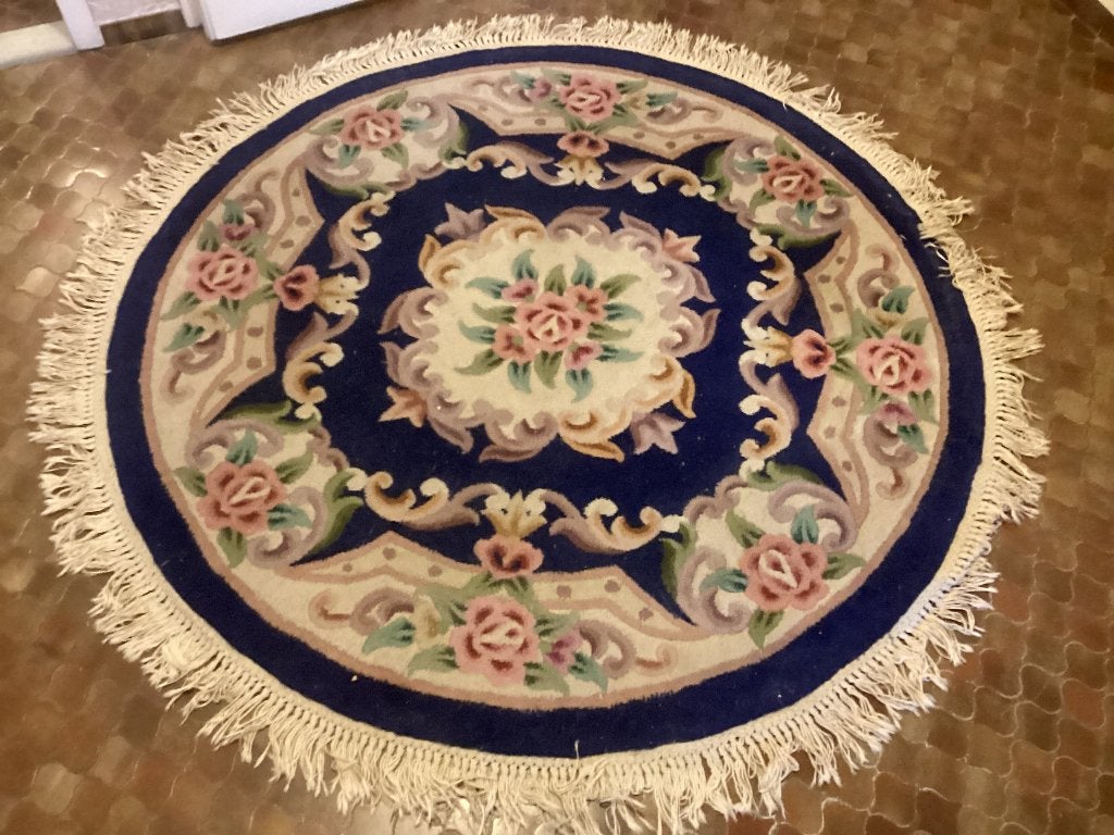 Oosters tapijt, Ophalen, 100 tot 150 cm, Blauw, Rond