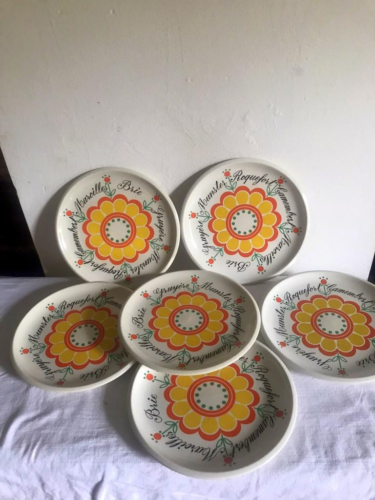 Lot de 6 assiettes à fromage vintage, Maison & Meubles, Enlèvement ou Envoi, Utilisé, Assiettes(s)