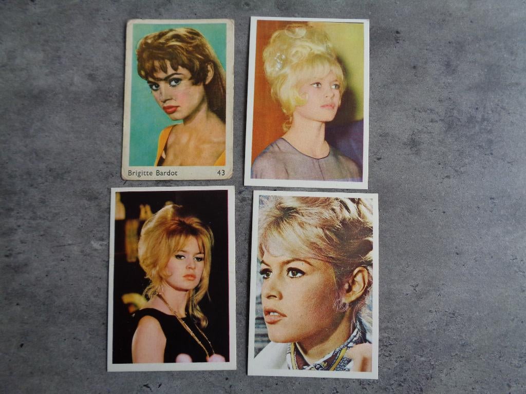 BRIGITTE BARDOT  CARDS PRENTEN CHEWING GUM 50S SIXTIES 4X, Verzenden