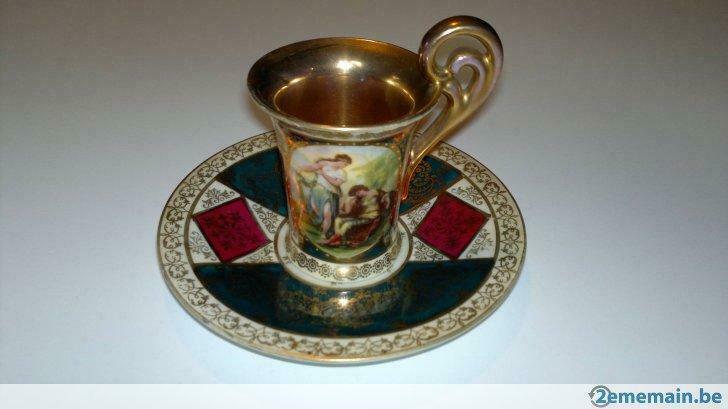 Tasse en porcelaine vert et or de Vienne du 18ième siècle, Antiquités & Art, Antiquités | Céramique & Poterie