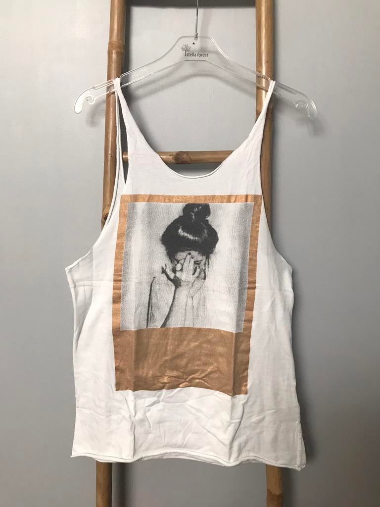 Wit met gouden Vila top, maat S., Kleding | Dames, Wit, Vila, Gedragen, Maat 36 (S)
