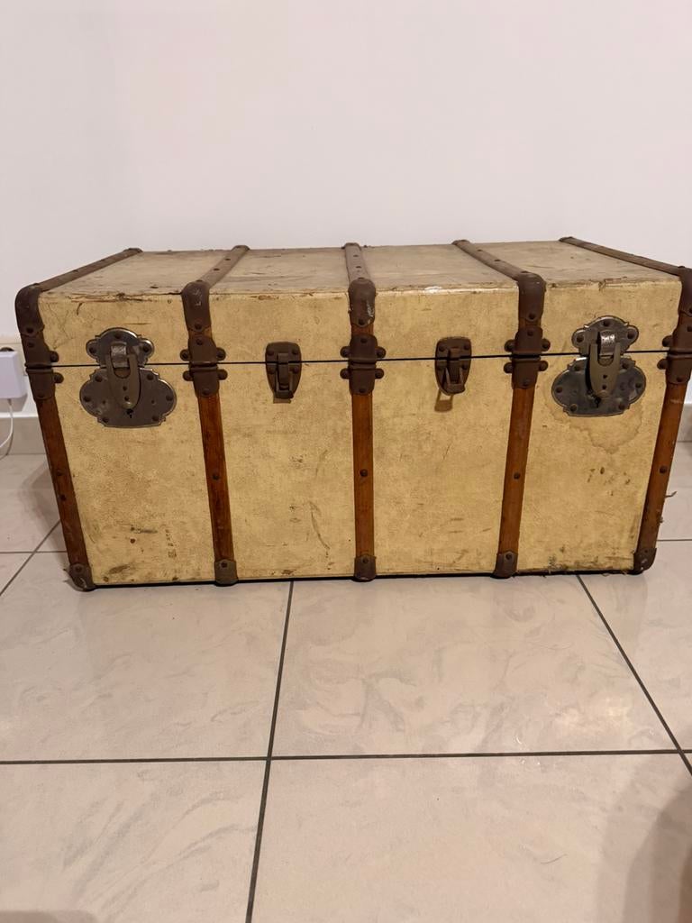 Antieke reiskoffer 1937 Paris-Austerlitz met labels, Ophalen