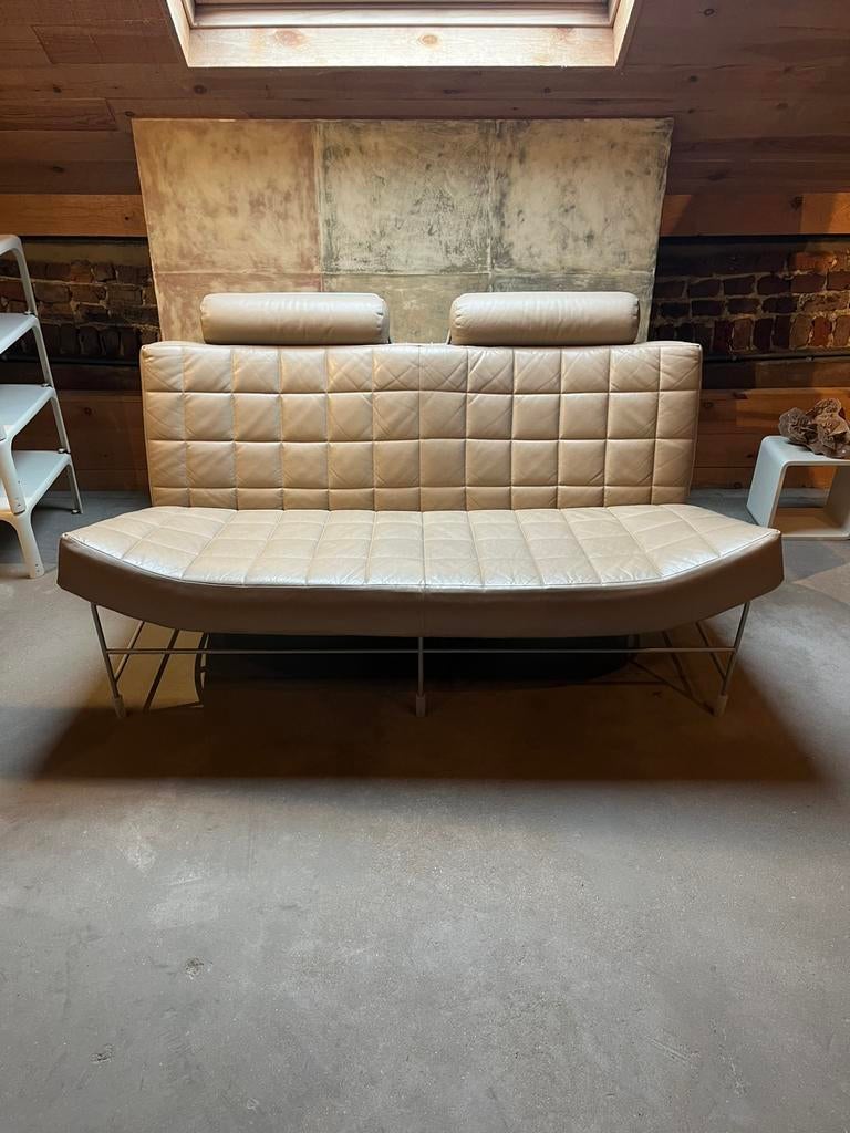 Leolux Volare biplace en cuir beige, 75 à 100 cm, Vintage, design, leolux, volare, 150 à 200 cm, Enlèvement