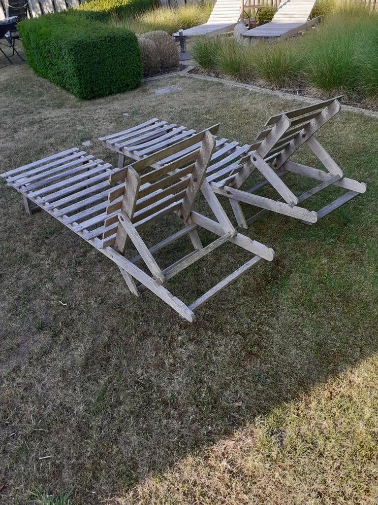 rustieke houten ligbedden, Tuin en Terras, Ophalen, Gebruikt, Hout, Verstelbaar