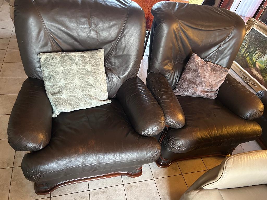 2 lederen  donkerbruine 1 zit zetels te koop, Klassiek, Banc droit, Une personne, Enlèvement