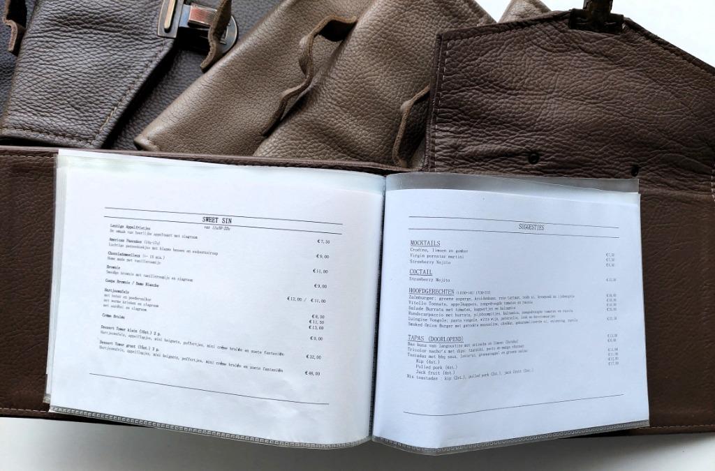 6 X leder menuboek met plastiek insteekmappen, Zakelijke goederen, Ophalen of Verzenden, Gebruikt, Overige typen