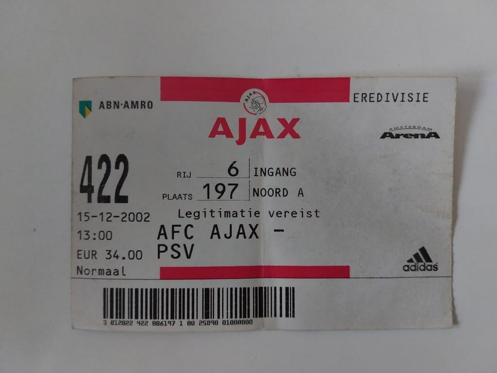 Ticket Ajax Amsterdam PSV Eindhoven 2002, Verzamelen, Ophalen of Verzenden, Zo goed als nieuw