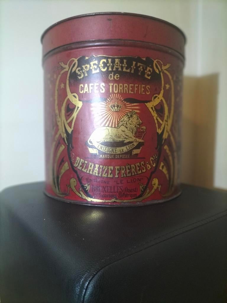 Belle ancienne boîte à café Delhaize de 1930, Collections, Enlèvement ou Envoi, Café
