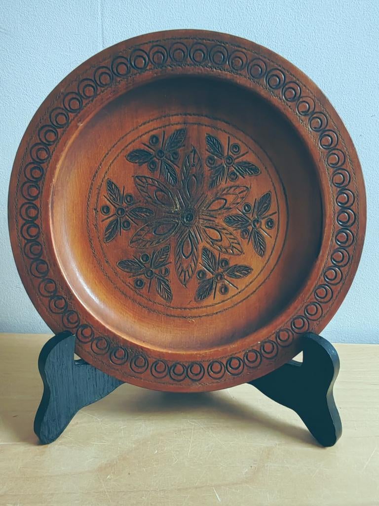 Assiette Bois Sculpté Artisanale Vintage Déco Murale Ethniqu, Antiek en Kunst, Antiek | Wandborden en Tegels