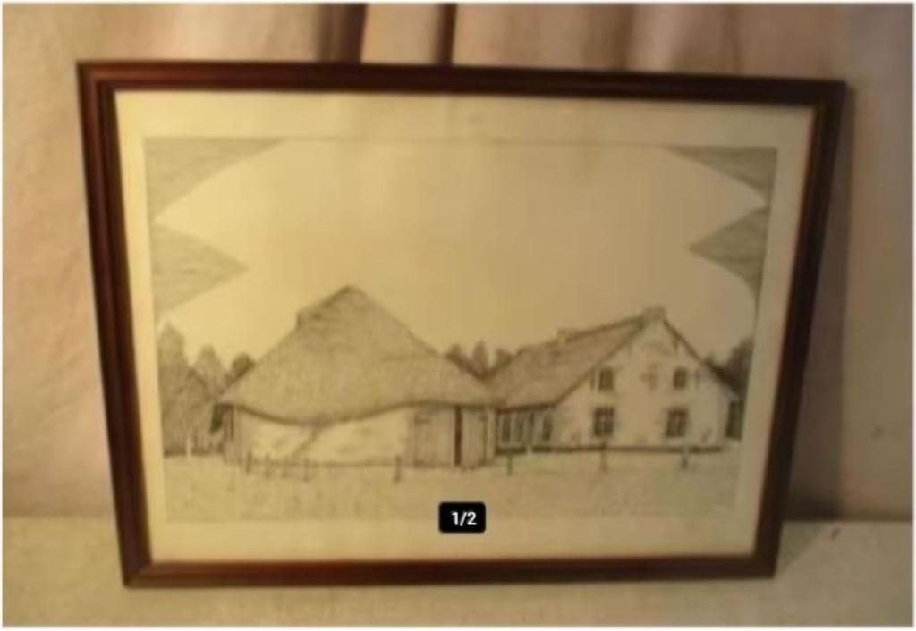 Mooie oude Pentekening 'De Vraaghoeve' - De Schutter, Antiek en Kunst, Ophalen of Verzenden