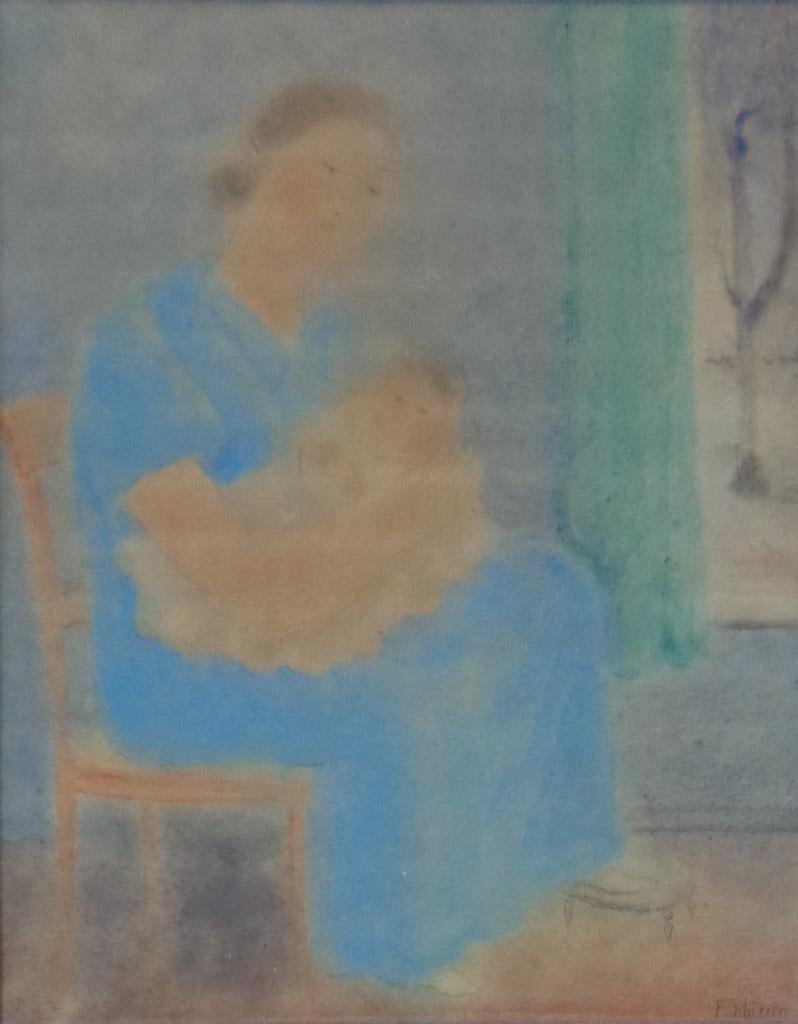 FERDINAND SCHIRREN / MOEDERSCHAP / ORIGINEEL / 83x71cm KADER, Ophalen