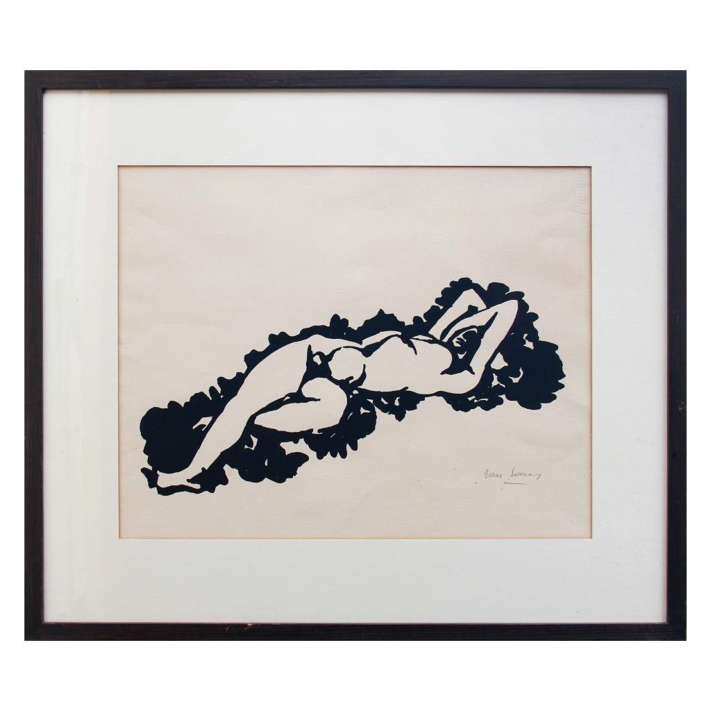 Linogravure d'un nu allongé par Maurice Van Saene, Antiquités & Art, Art | Dessins & Photographie, Envoi