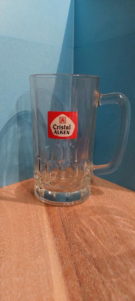 Cristal Alken glazen pot 1/2 liter rechte hoeken logo, Verzamelen, Biermerken, Ophalen of Verzenden