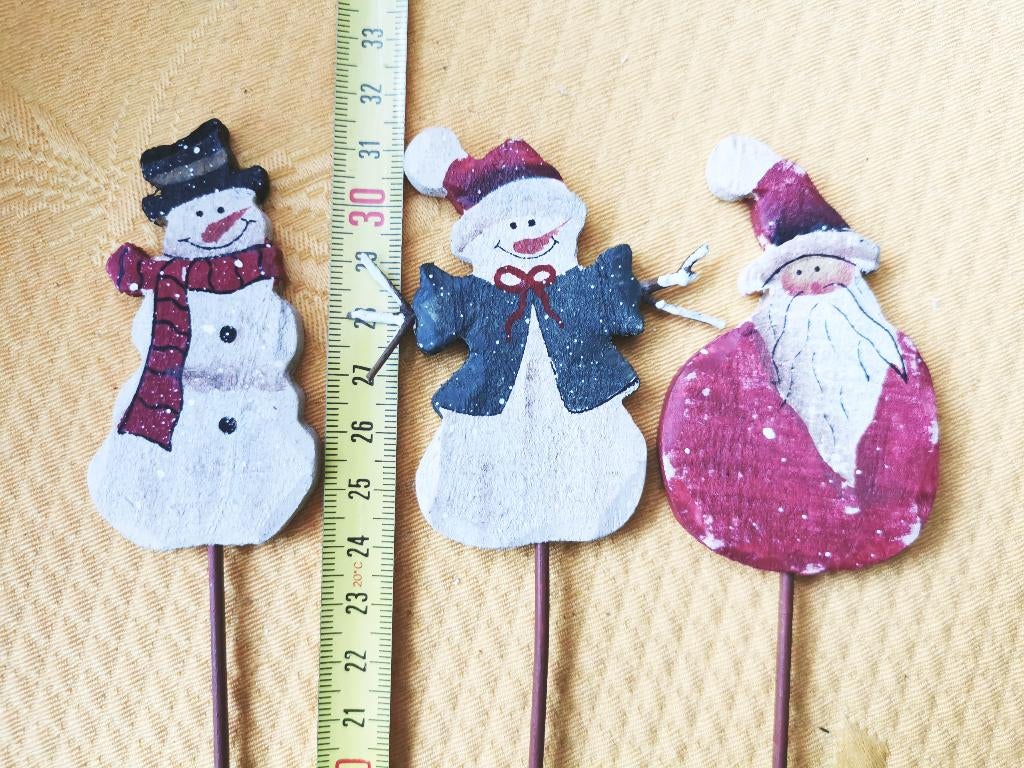 3x Kerstfiguren op staaf sneeuwman kerstman, Enlèvement ou Envoi, Comme neuf