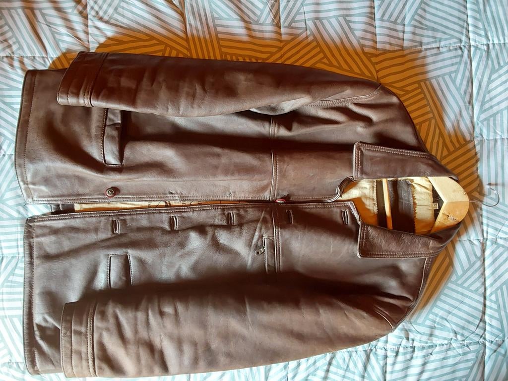 Veste en cuir, lourd, homme, Enlèvement ou Envoi, Porté, Taille 52/54 (L), Brun