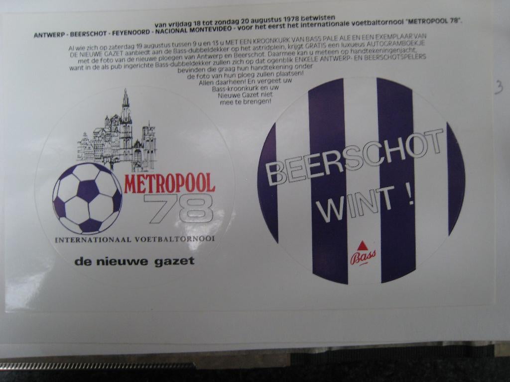 Sticker Beerschot 1978 Metropool, Verzamelen, Verzenden, Gebruikt, Bedrijf of Vereniging