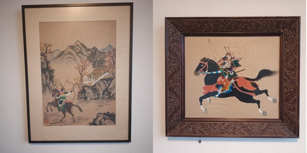 Pair of framed signed ink drawings - Rijstpapier, Zijde - Ch, Antiek en Kunst, Ophalen of Verzenden