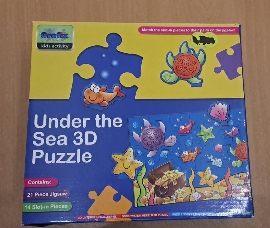 3D Onder water puzzel ( 21 stukjes)
( 30cm/ 54 cm), Ophalen of Verzenden, 10 tot 50 stukjes, Zo goed als nieuw, 2 tot 4 jaar