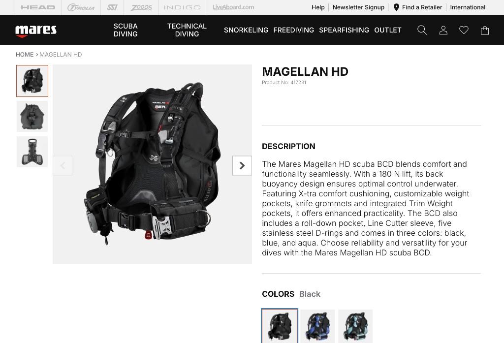 Mares Magellan HD size M nieuw 389€ - Ecocheques, Ophalen of Verzenden, Nieuw, Trimvest of Wing