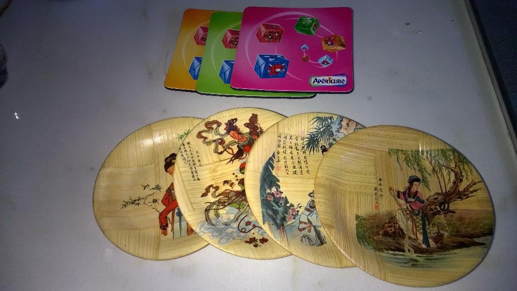 Vintage : 4 chinese bamboe  onderzetters, Ophalen of Verzenden