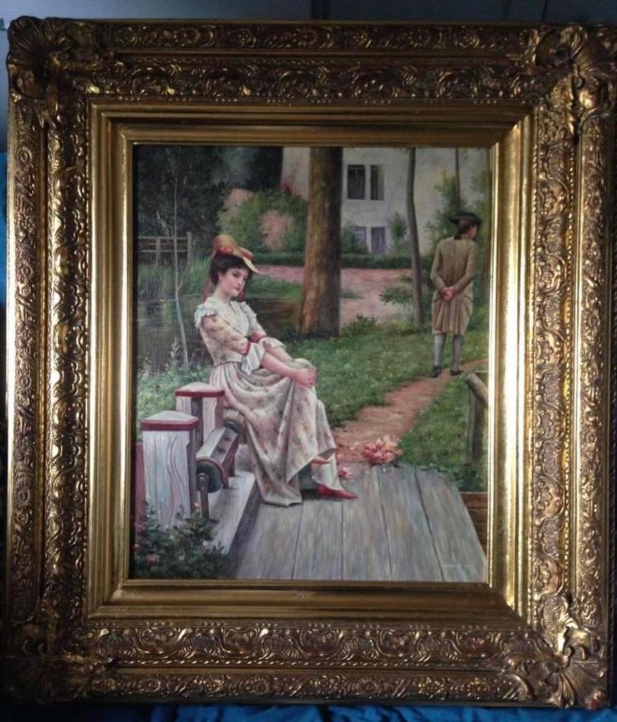 Jolie peinture avec magnifique cadre doré, Antiquités & Art, Art | Peinture | Classique, Enlèvement ou Envoi