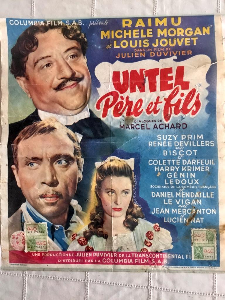 Rare affiche cinéma de 1943 du film untel père et fils, Enlèvement ou Envoi, Rectangulaire vertical, A1 jusqu'à A3, Utilisé