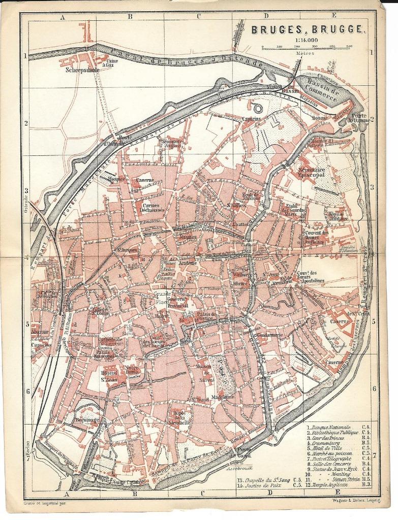 1885 - Brugge stadsplan, Boeken, Atlassen en Landkaarten, Verzenden, België