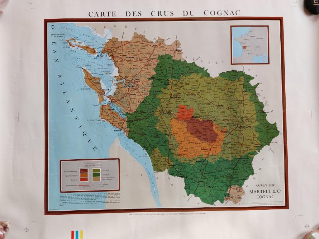 poster map Carte des Crus du COGNAC années 1980, Enlèvement ou Envoi, Comme neuf, Rectangulaire horizontal, Publicité