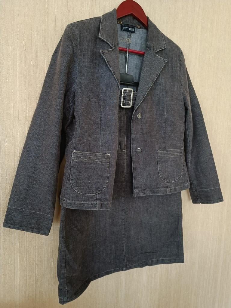 Kostuum: bruine spijkerjas en rok - Signed Nature - Medium, Kleding | Dames, Kostuum of Pak, Bruin, Signé Nature, Gedragen
