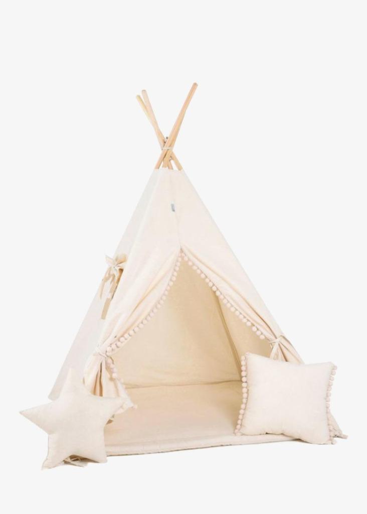 Tipitent/ speeltent kids - beige incl matras & kussentjes, Ophalen, Zo goed als nieuw