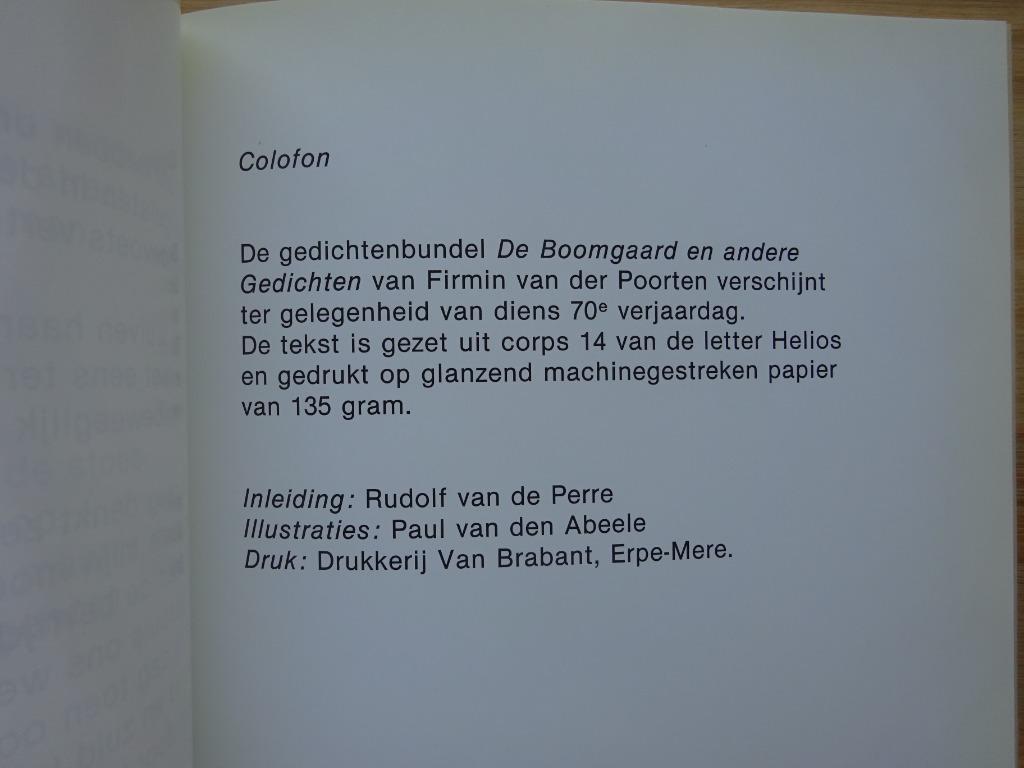 Firmin van der Poorten, De Boomgaard en andere gedichten, Firmin van der Poorten, Ophalen of Verzenden, Zo goed als nieuw, Eén auteur