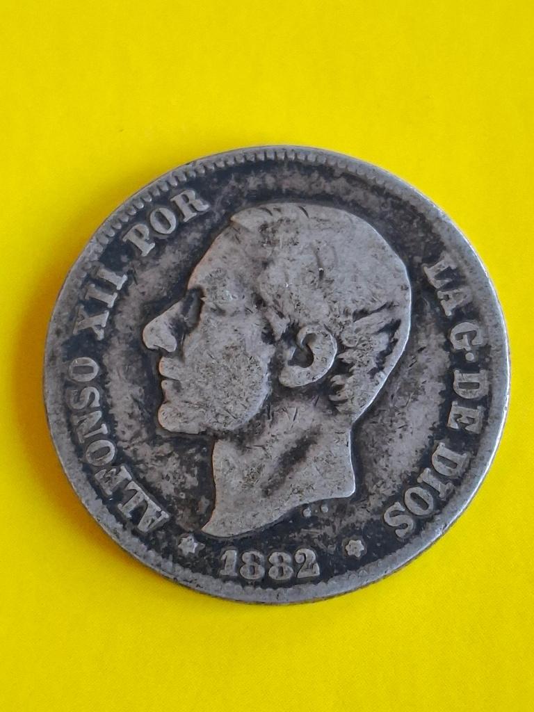 1882 Espagne 2 pesetas en argent Alphonse XII, Timbres & Monnaies, Monnaies | Europe | Monnaies non-euro, Monnaie en vrac, Autres pays