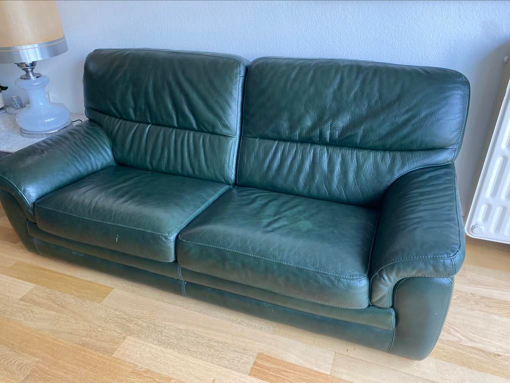 Lederen groene zetel zitbank groen leder salon, Huis en Inrichting, Ophalen