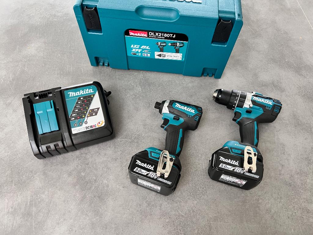 MAKITA DLX2180TJ 18V 5.Ah ACCU COMBISET +KLOPSTAND + SLAGTOL, Doe-het-zelf en Bouw, Ophalen of Verzenden, Nieuw