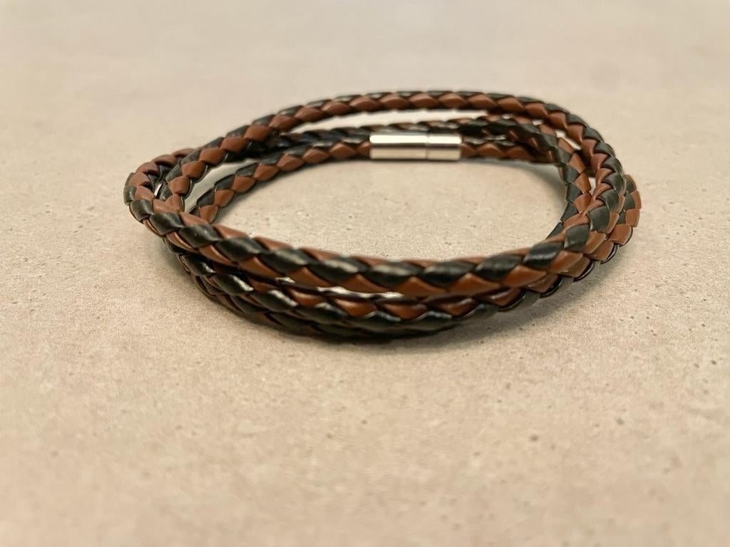Bruin en zwart gevlochten armband Totale lengte 60cm Diamete, Ophalen of Verzenden, Nieuw, Zwart