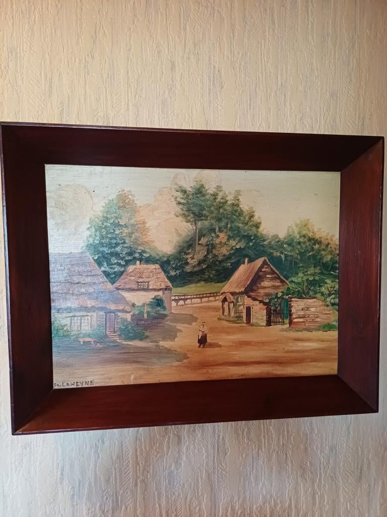 Peinture sur bois de 1939. Signé Fn. Laheyne. 50€, Antiquités & Art, Enlèvement