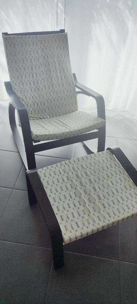Fauteuil à bascule+ Pouf Ikea Poang (customisés)), Ophalen, Gebruikt, Stof