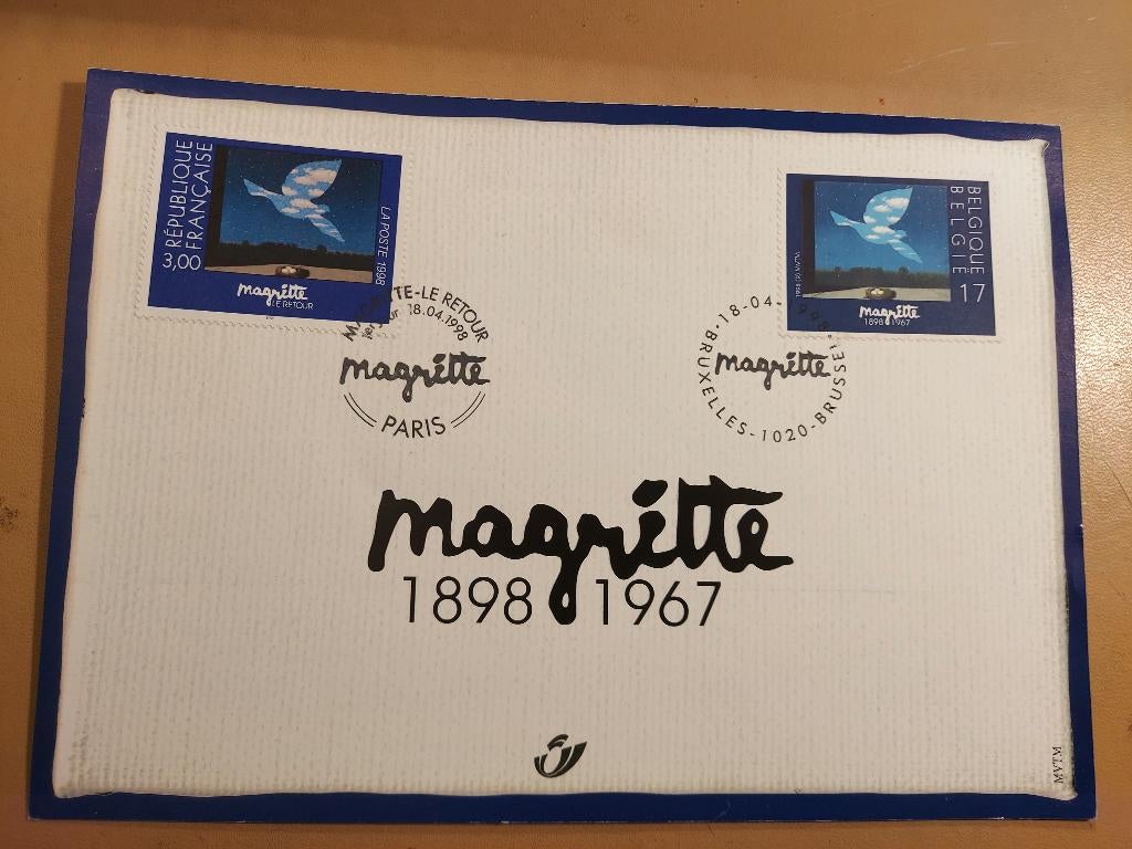 Carte commémorative vintage René Magritte, 1998, surréalisme, Timbres & Monnaies, Timbres | Timbres thématiques, Affranchi, Autres thèmes