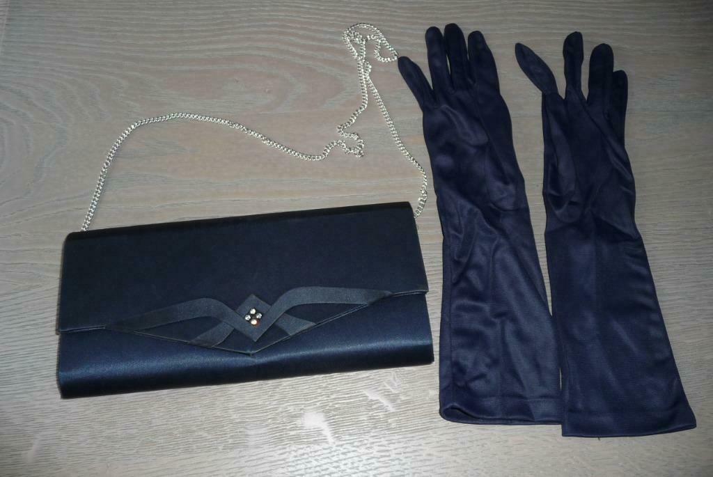 Handtassen voor suitekledij donkerblauw + handschoenen, Enlèvement ou Envoi, Utilisé, Bleu, Sac de soirée