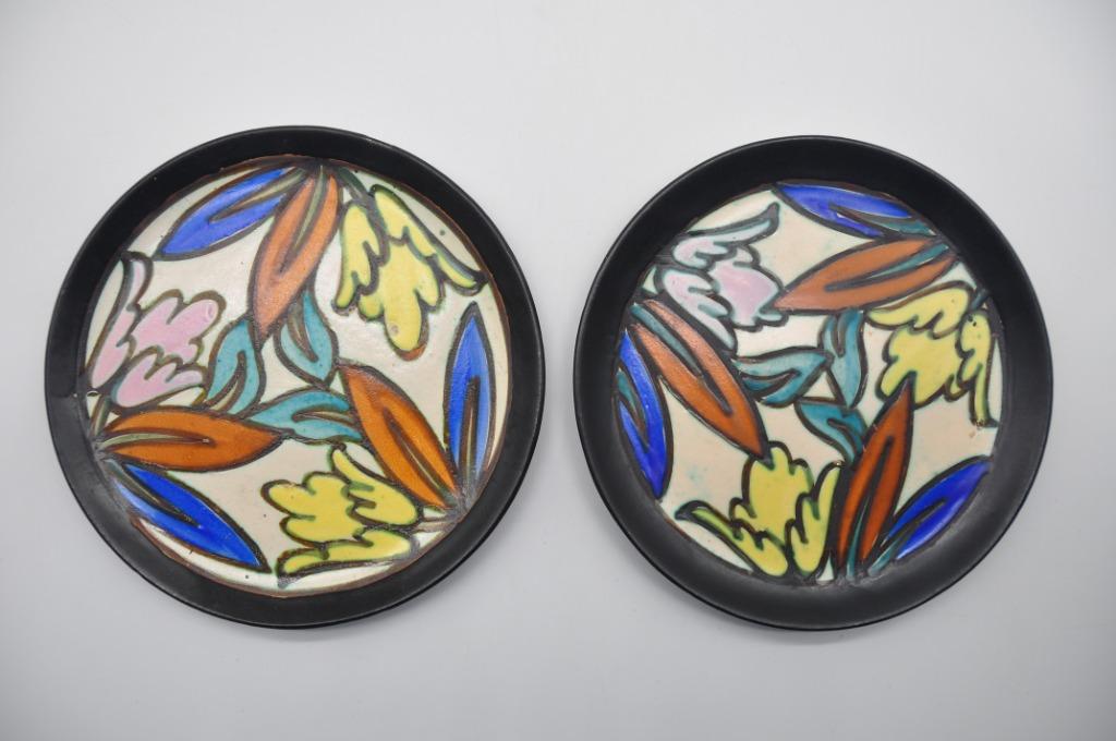 art deco - set van 2 borden - Bergen - art nouveau, Ophalen of Verzenden