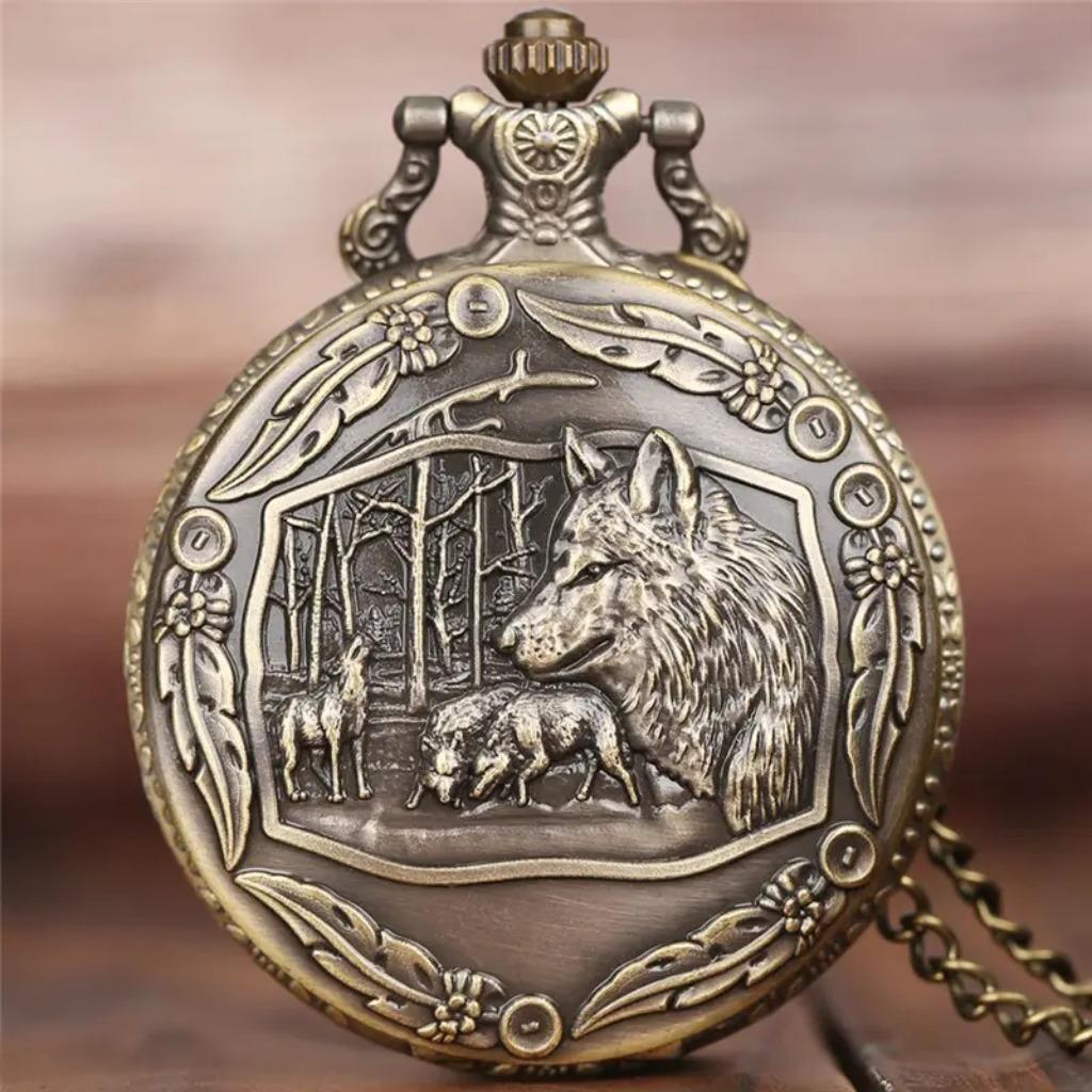 tendance 2024 Creative Wild Wolf Vintage Bronze Montre De Po, Verzenden, Nieuw, Zakhorloge