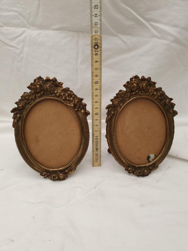 2 anciens cadres photo ovales en bronze et cuivre avec verre, Enlèvement, Cuivre