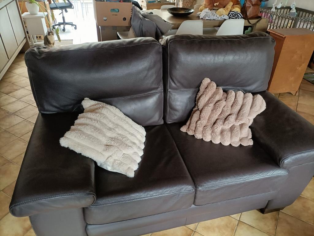 Lederen 3+2 zit, Ophalen, 250 tot 300 cm, Leer, Zo goed als nieuw