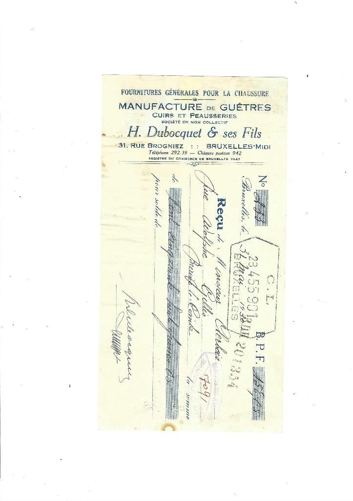 Ancien reçu 1930, Collections, Enlèvement ou Envoi, Utilisé