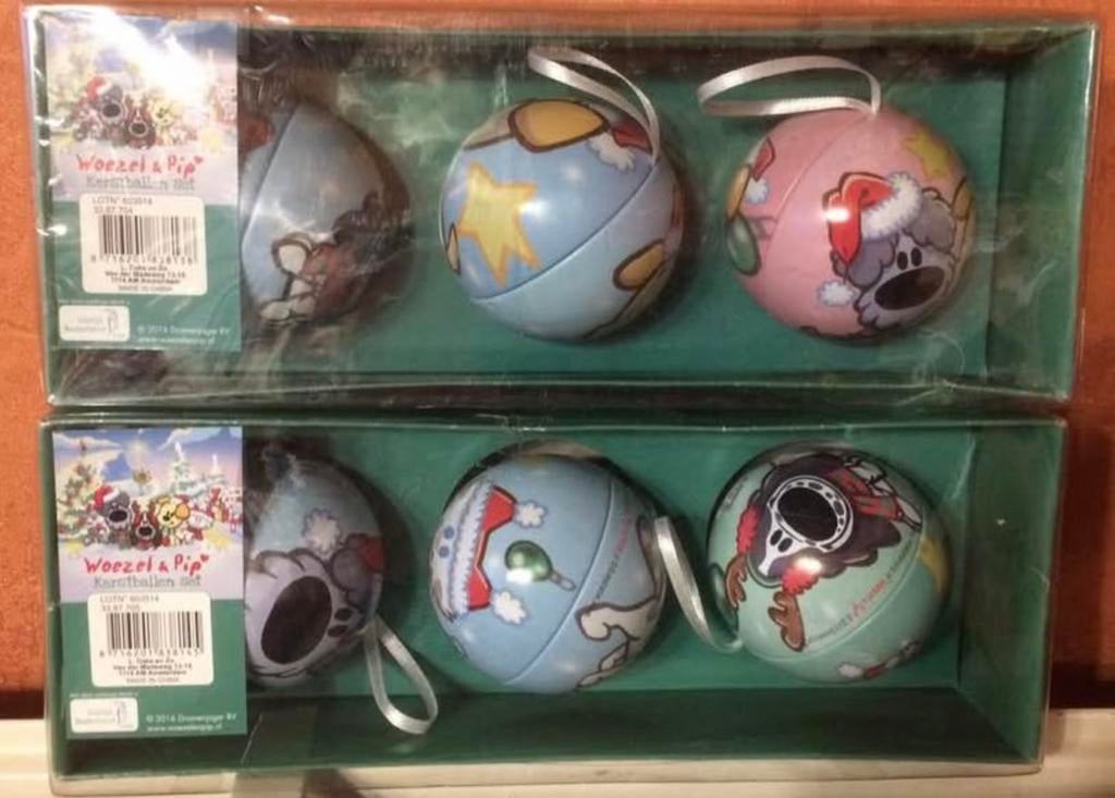 2x 3 Woezel en Pip blikken kerstballen., Ophalen of Verzenden, Nieuw