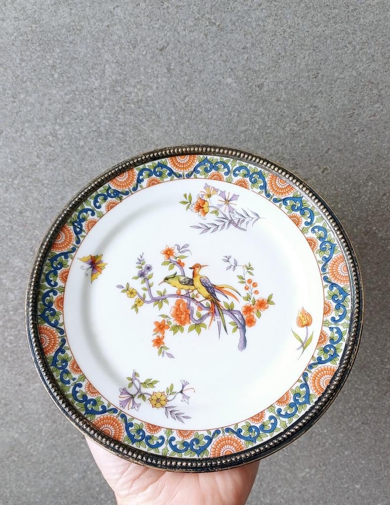 Limoges dessertbord met zilveren rand, Antiek en Kunst, Ophalen of Verzenden