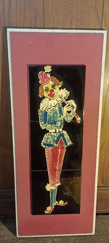 CPREY Clown geëmailleerd keramisch bord 22x54, n325, Paneel, Ophalen of Verzenden, Gesigneerd, Tekening