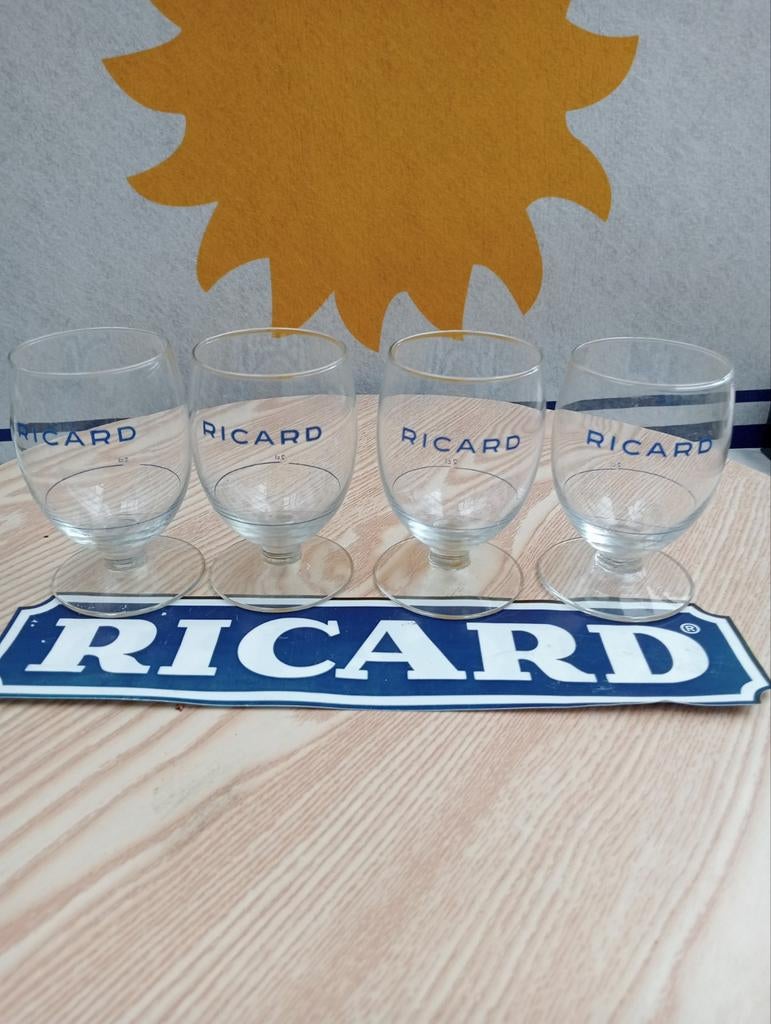 Ricard glazen retro vintage stijl fijne letters blauw, Ophalen of Verzenden, Zo goed als nieuw, Waterglas