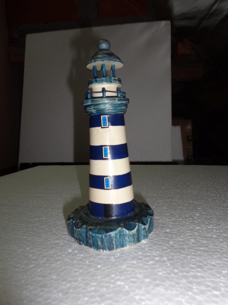 Miniatuur vuurtoren met licht, Huis en Inrichting, Woonaccessoires | Overige, Hout, Blauw, Mediterraans, Ophalen of Verzenden